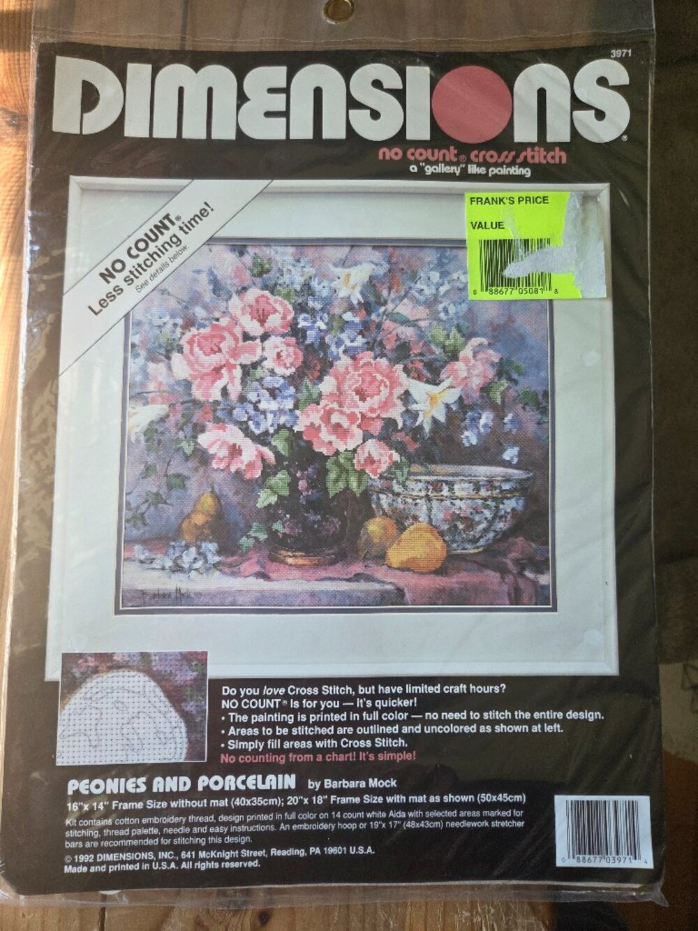 Vintage Dimensions Peonies & Porcelain No Count Cross Stitch Kit #3971